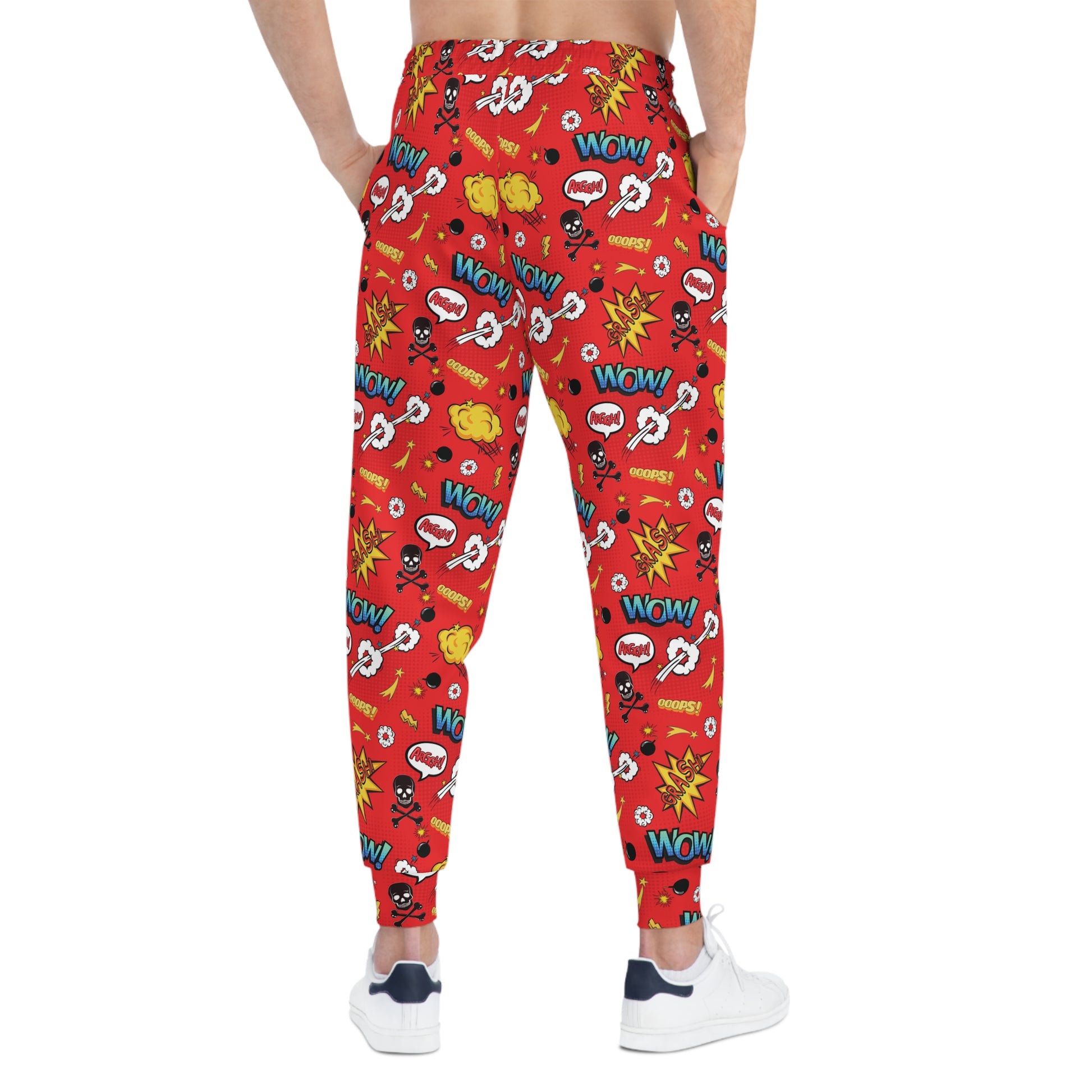 Red Joggers with Comic Book Effects Man Back