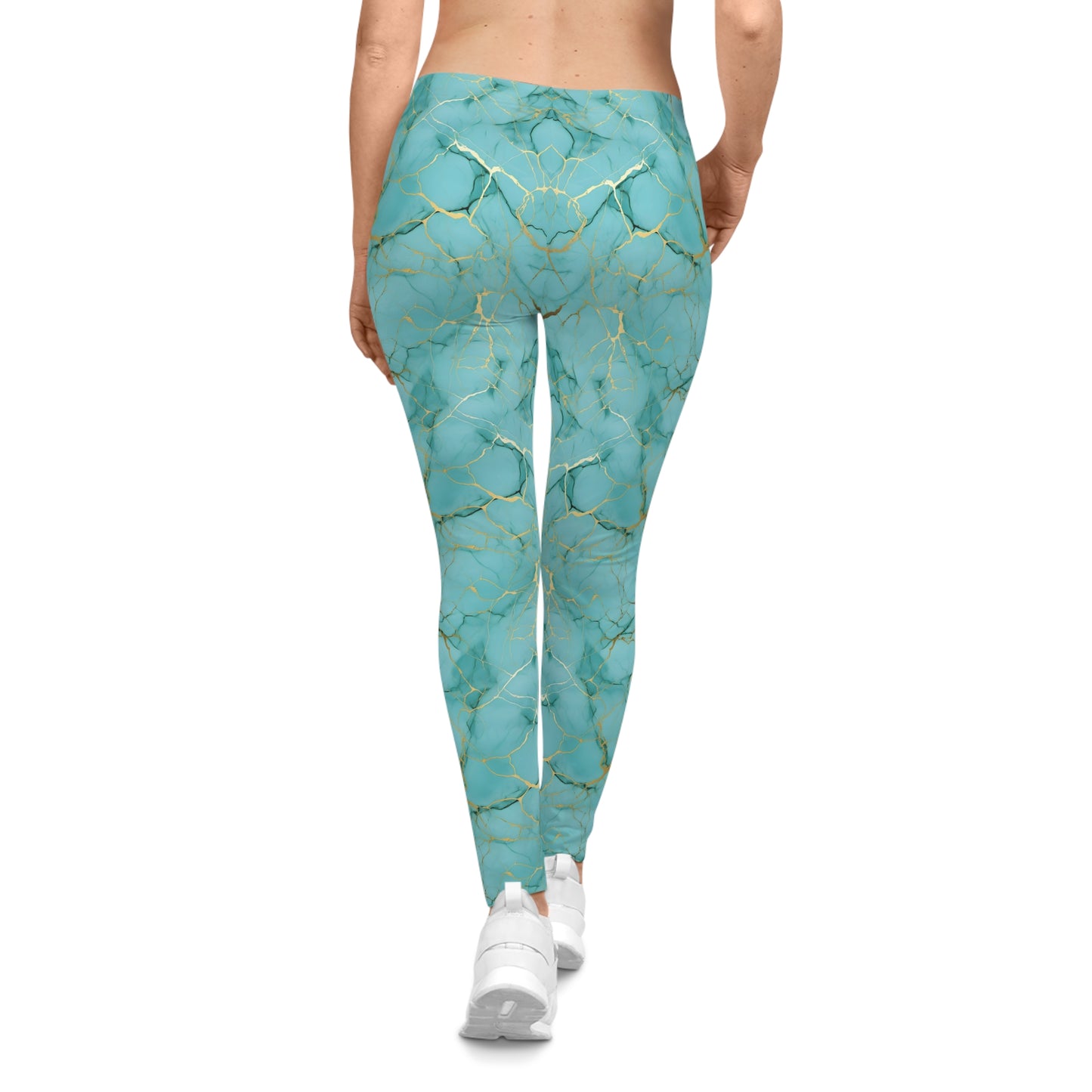 Turquoise and Gold Marble Leggings Back