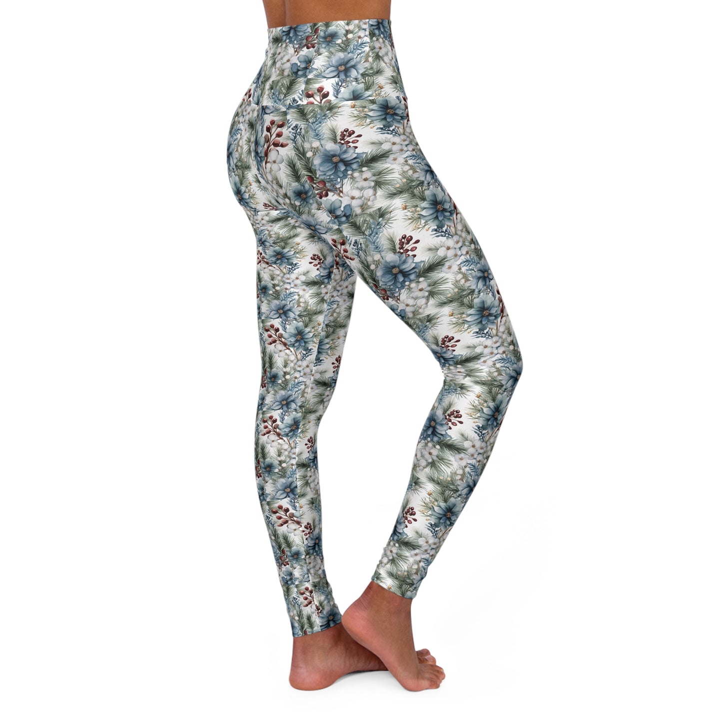 Winter Floral High Waisted Yoga Leggings Right