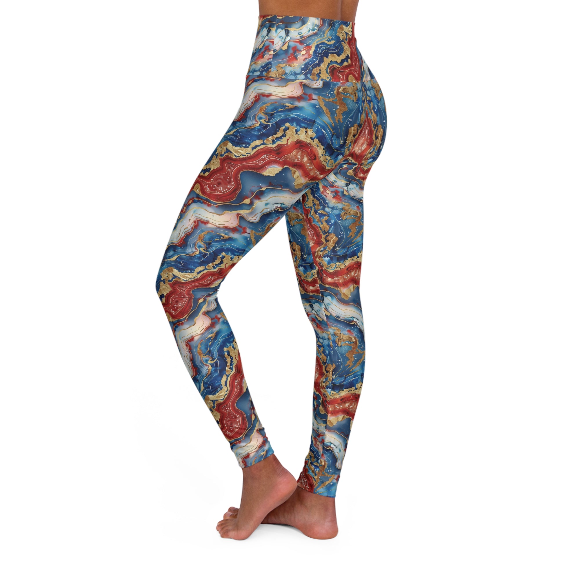 Patriotic Agate High Waisted Yoga Leggings Left