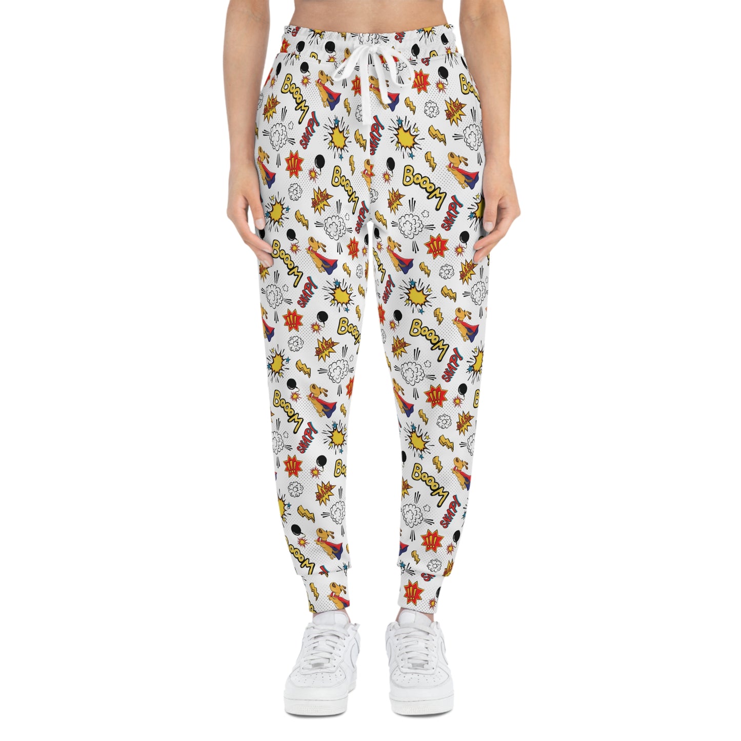 White Joggers with Comic Book Effects Woman Front