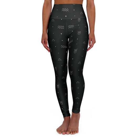 Aquarius Zodiac Sign High Waisted Yoga Leggings Front