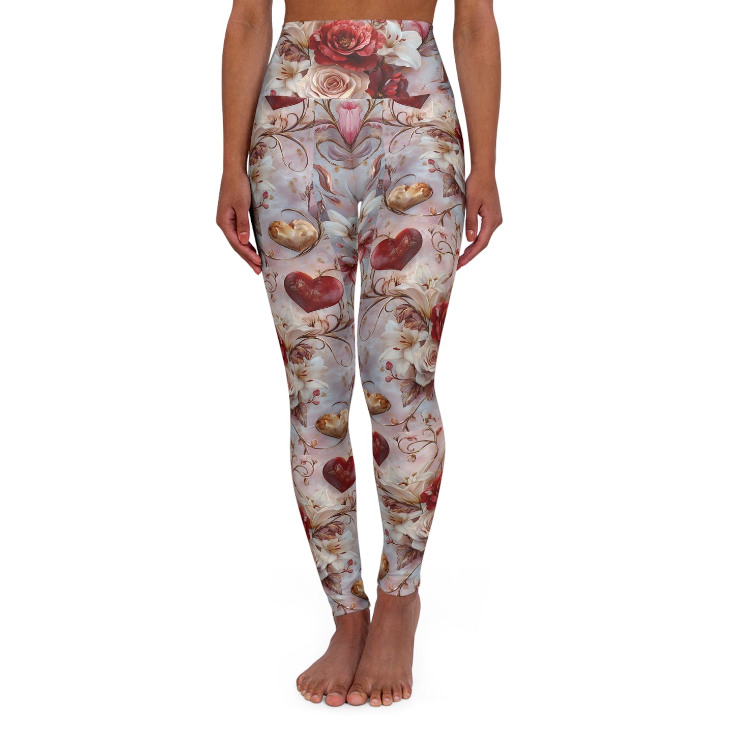 Floral Hearts High Waisted Yoga Leggings Front