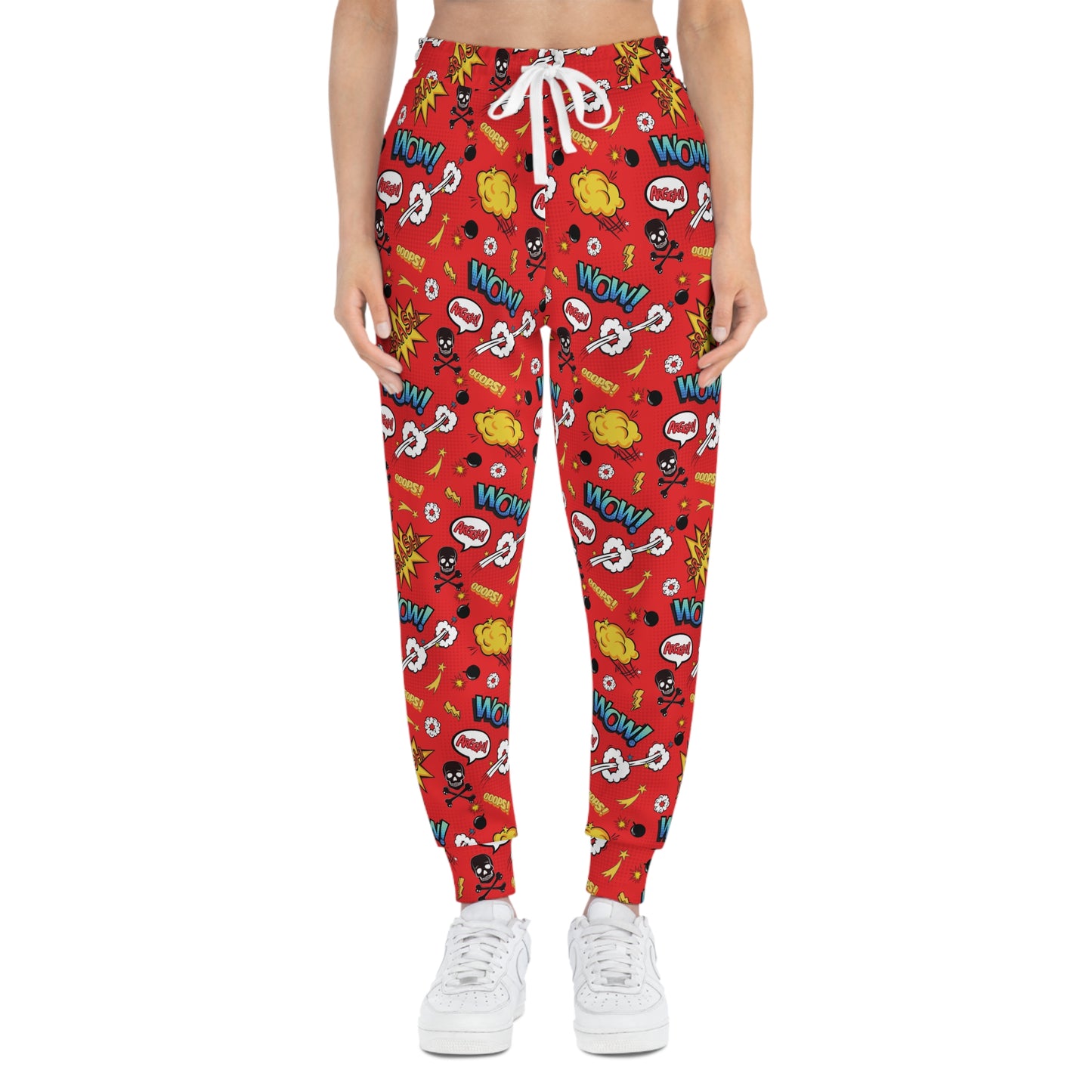 Red Joggers with Comic Book Effects Woman Front