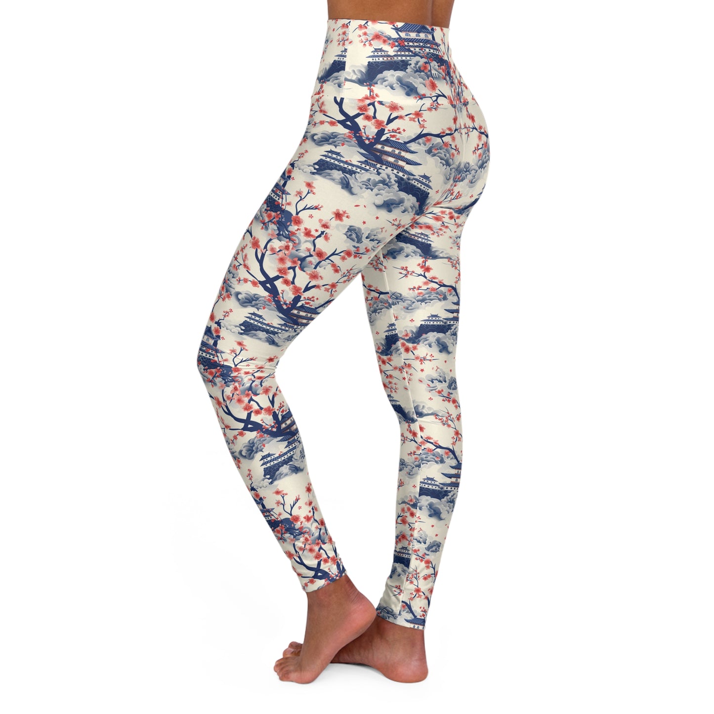 Japanese Blossoms High Waisted Yoga Leggings Left