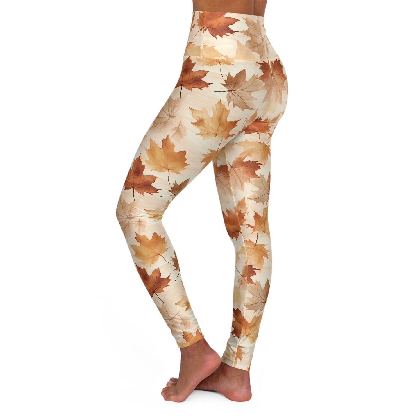 Autumn Leaves High Waisted Yoga Leggings Left