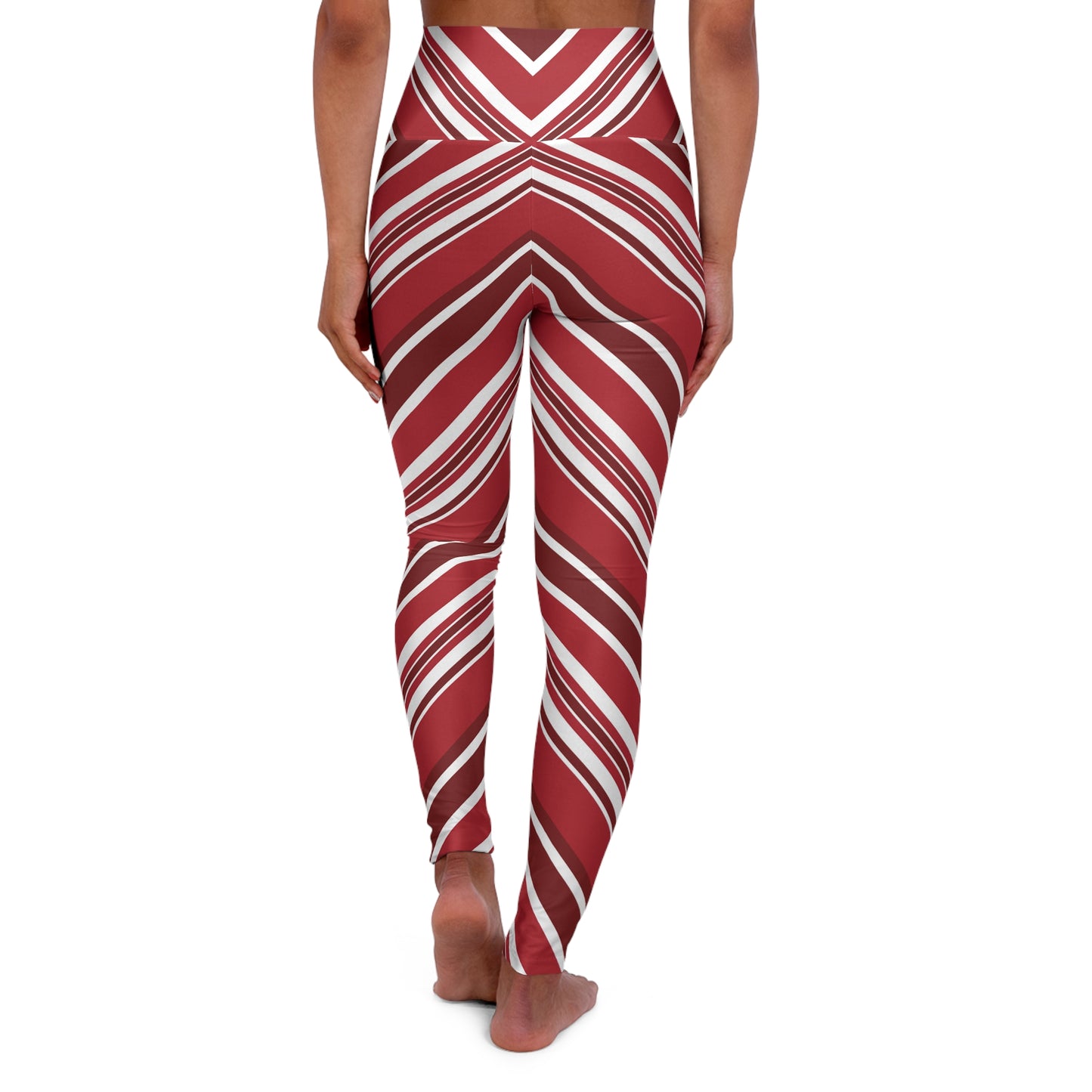 Red and White Striped High Waisted Leggings Back