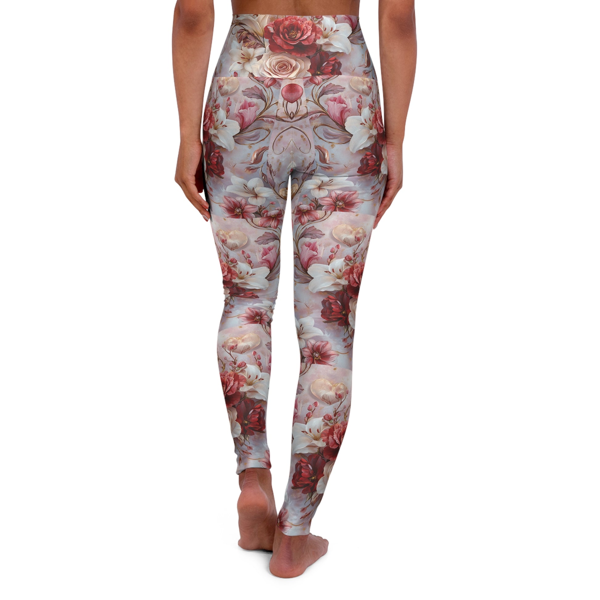 Floral Hearts High Waisted Yoga Leggings Back