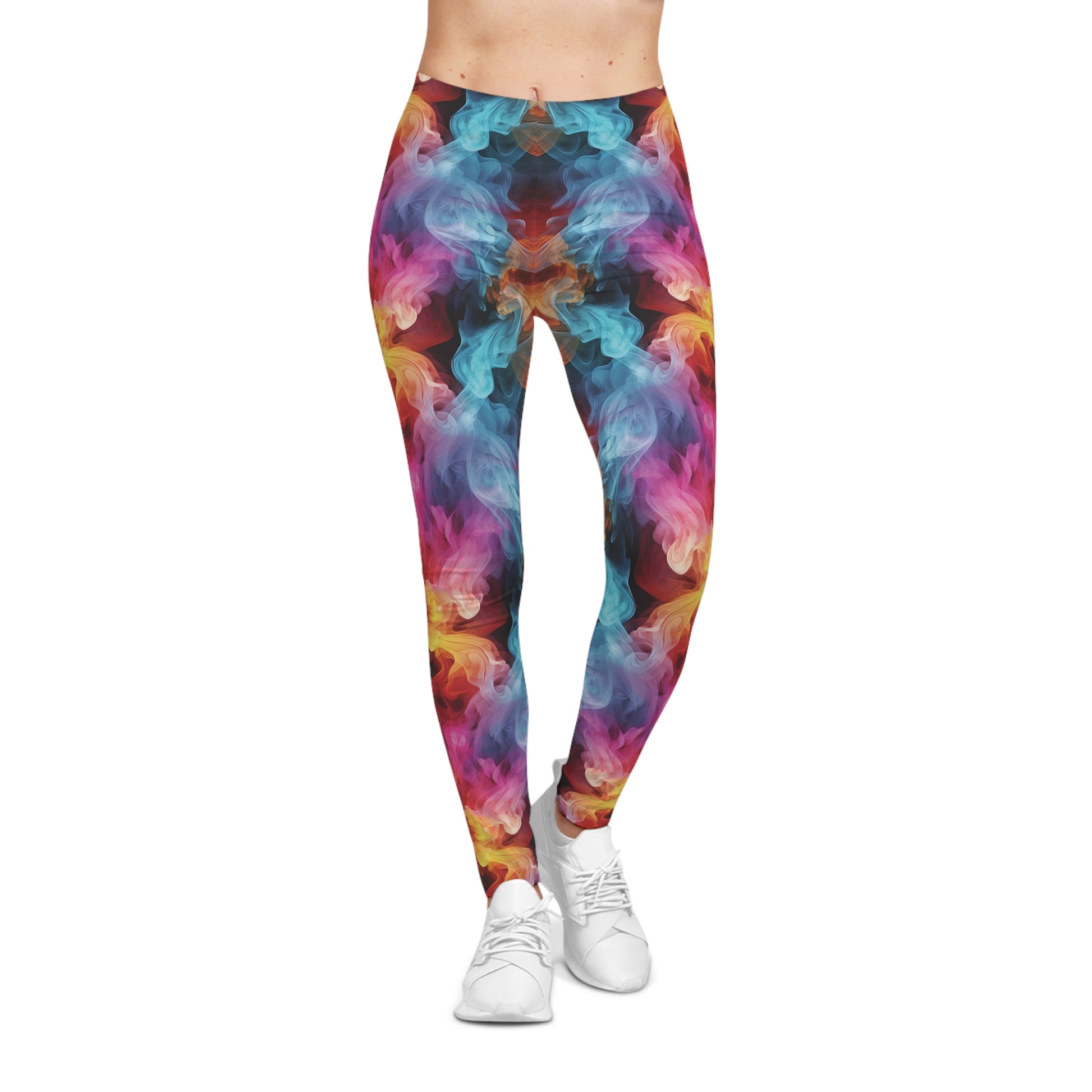 Leggings with Vibrant Colorful Smoke Pattern Front