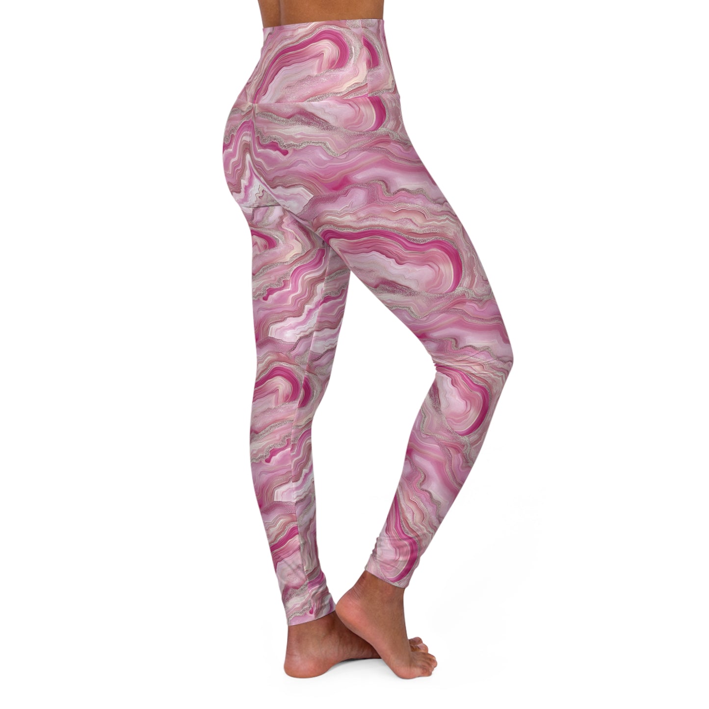 Pink Glitter Abstract High Waisted Yoga Leggings Right