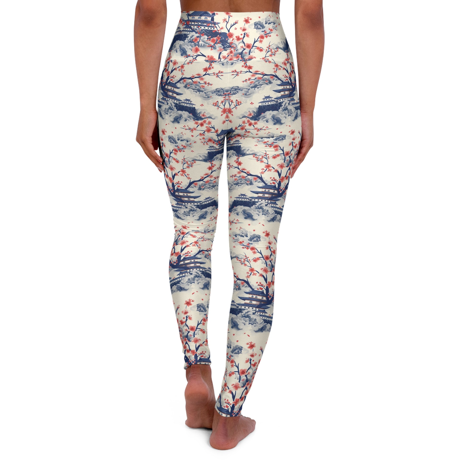 Japanese Blossoms High Waisted Yoga Leggings Back