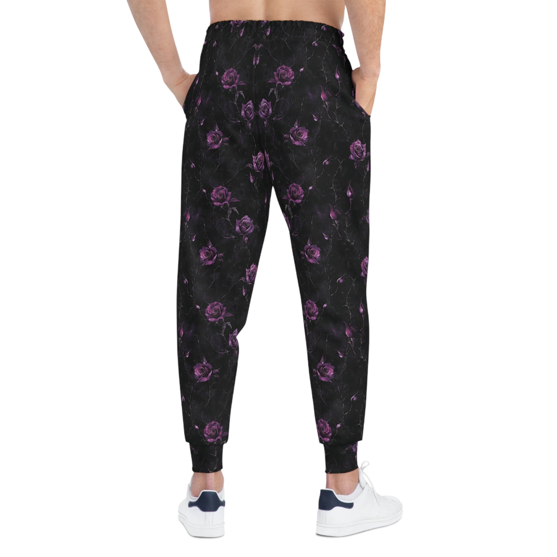 Gothic Joggers with Purple Roses and Thorns Man Back