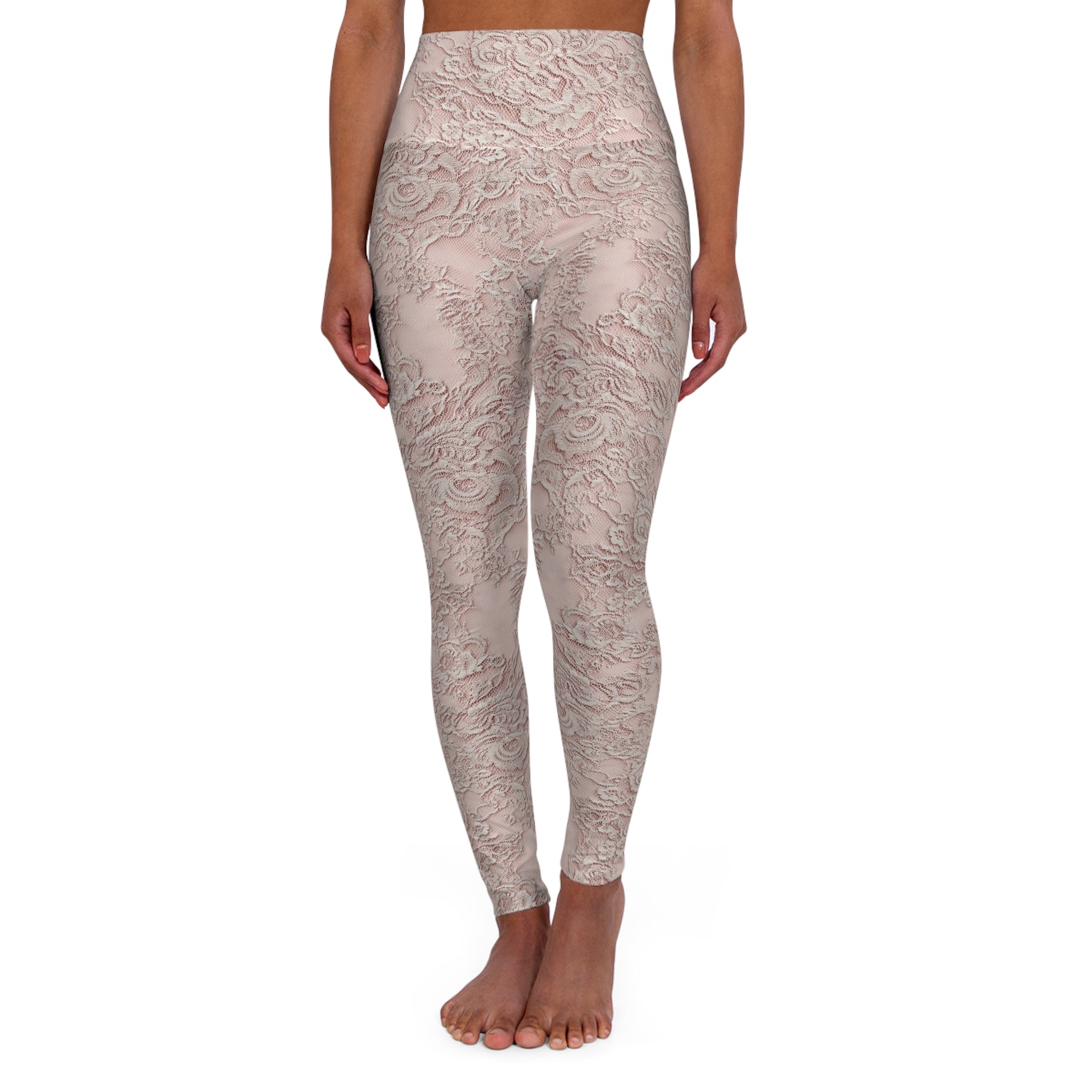 Lace-Style Floral High Waisted Yoga Leggings Front