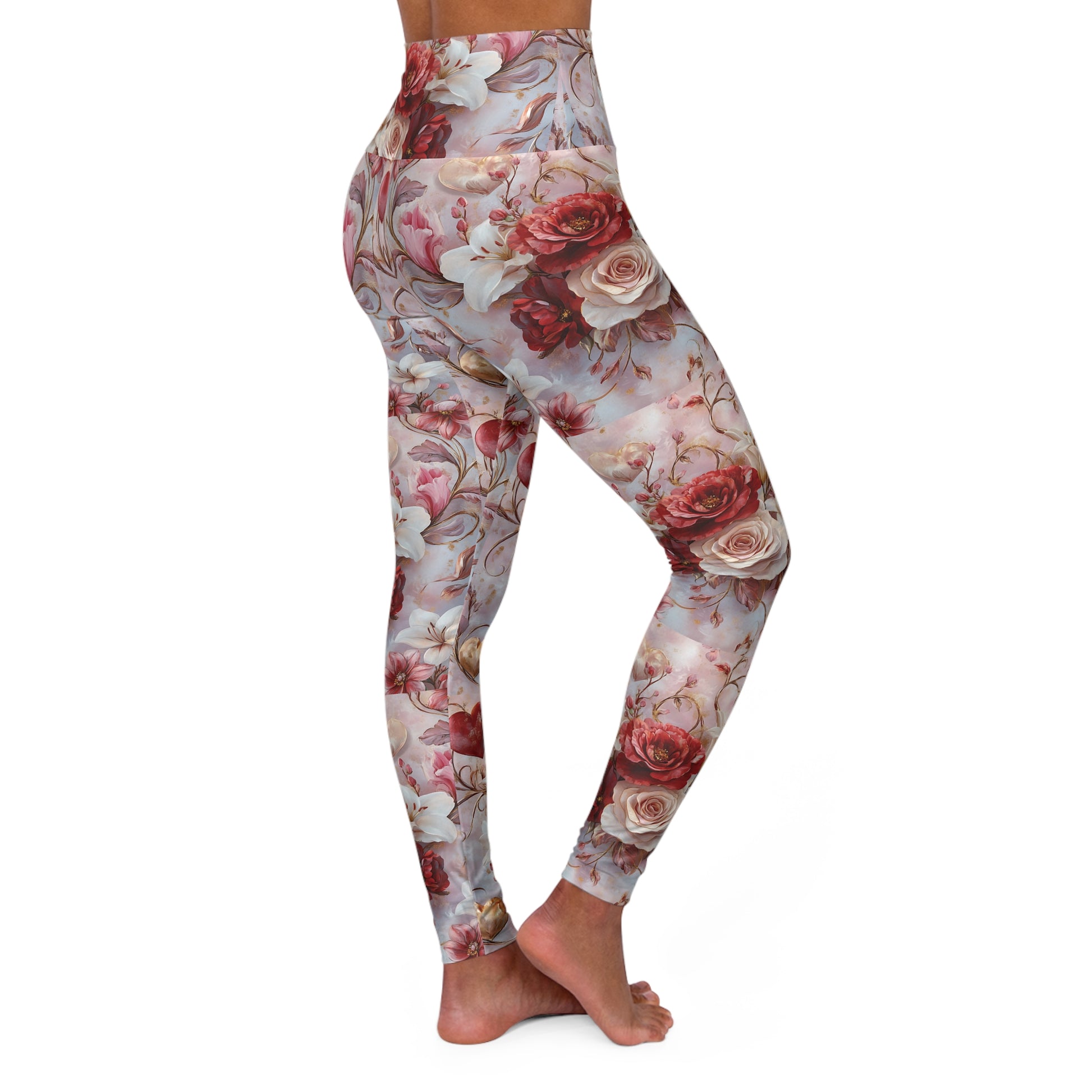 Floral Hearts High Waisted Yoga Leggings Right