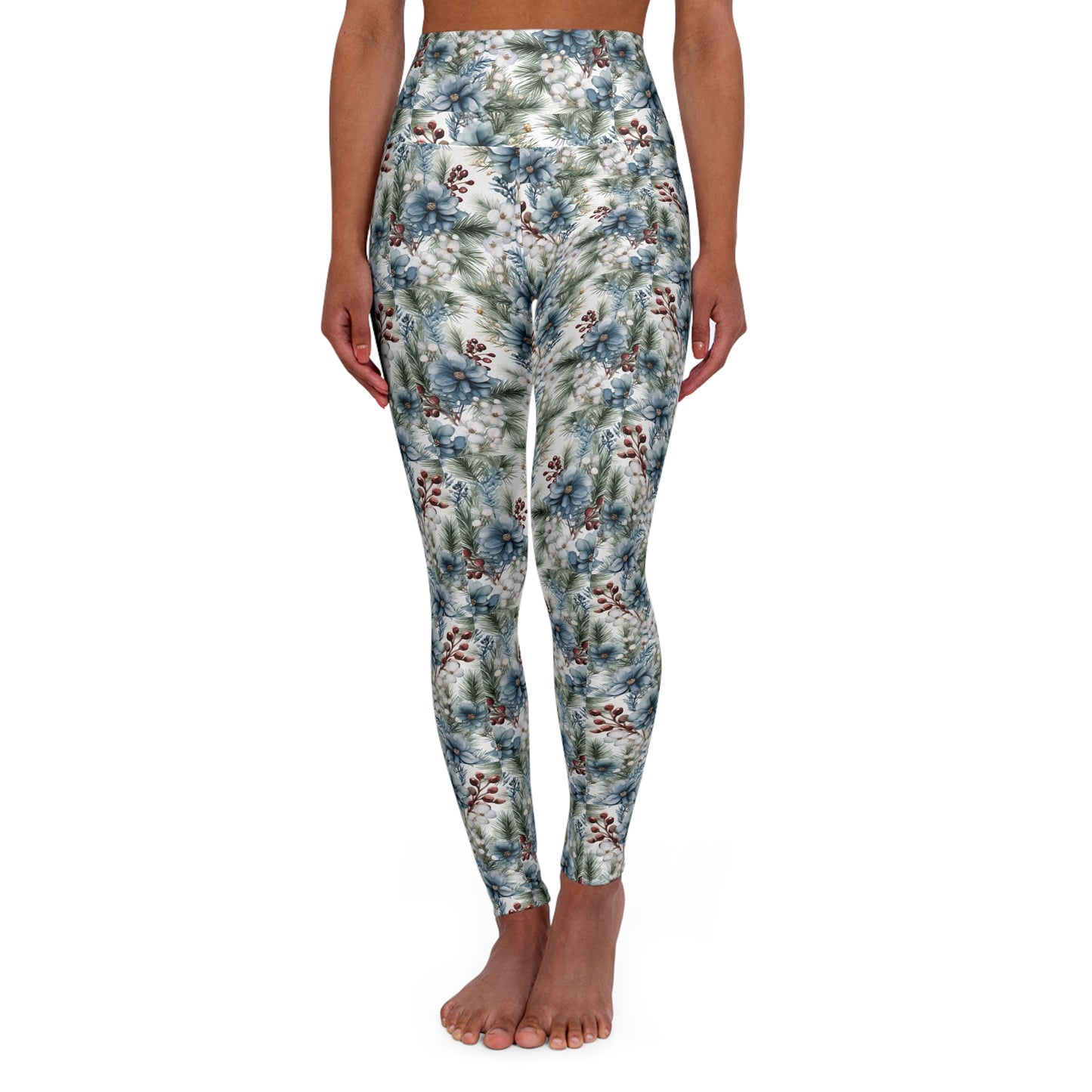 Winter Floral High Waisted Yoga Leggings Front