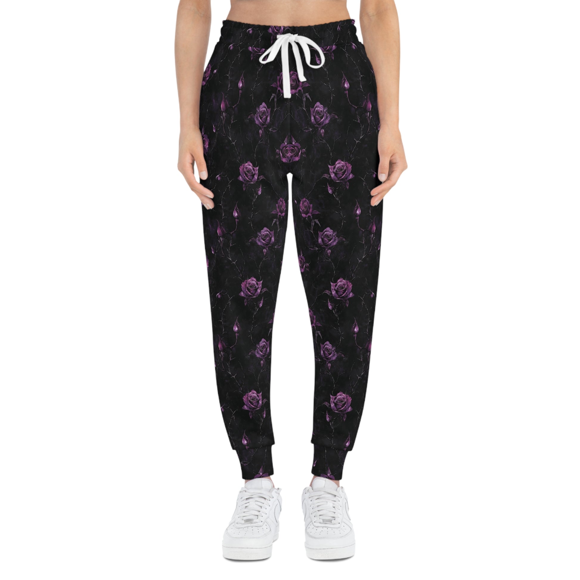 Gothic Joggers with Purple Roses and Thorns Woman Front