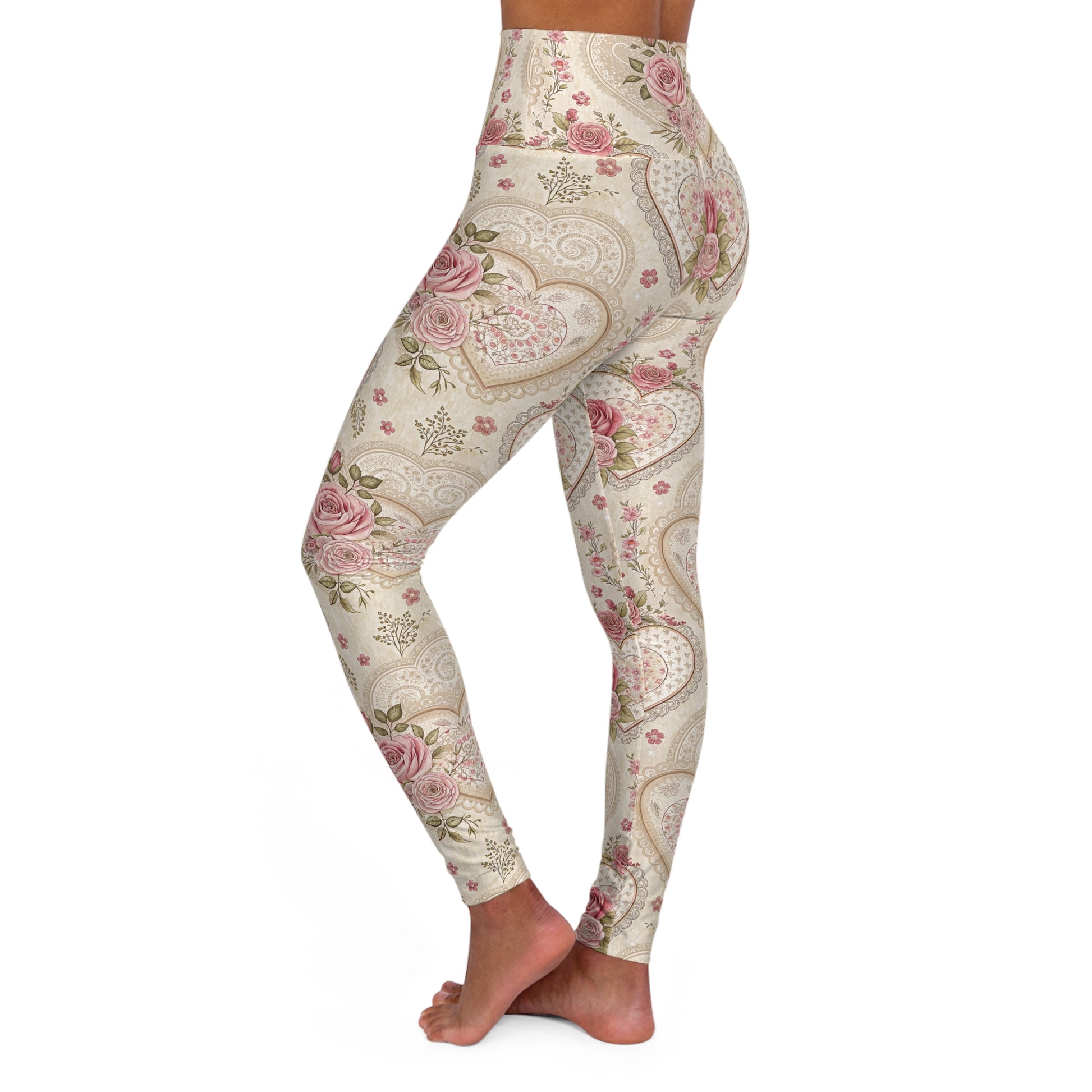 Vintage Floral Hearts High Waisted Leggings Left