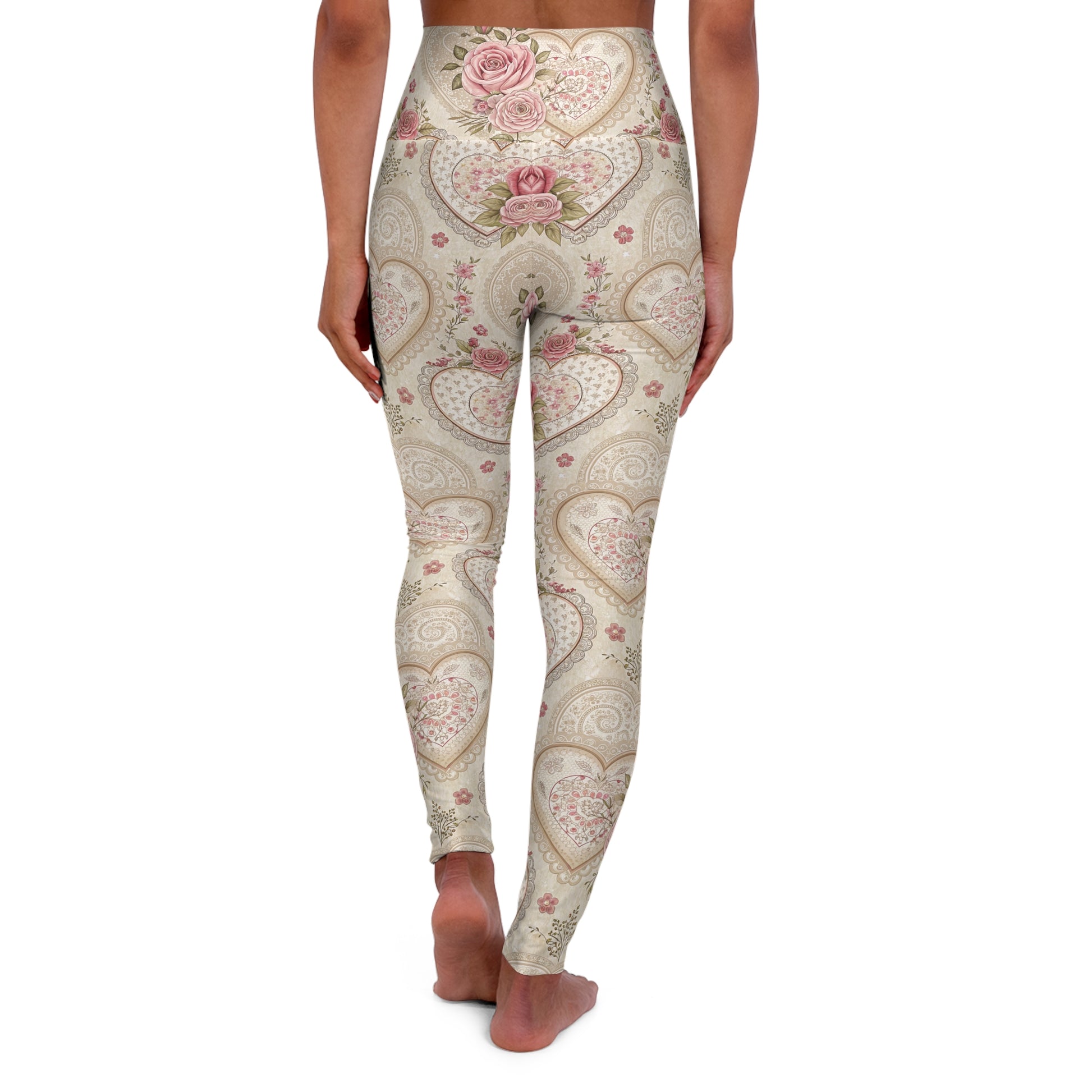 Vintage Floral Hearts High Waisted Leggings Back