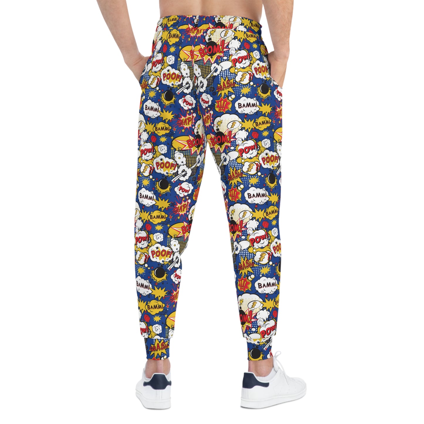 Blue Joggers with Comic Book Effects Design Man Back