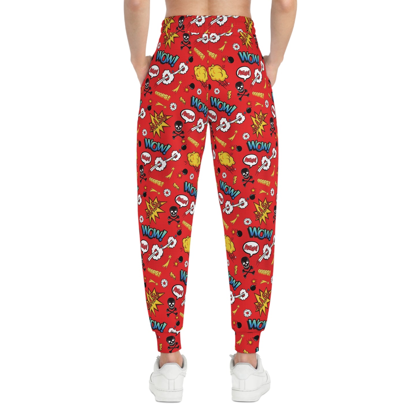 Red Joggers with Comic Book Effects Woman Back