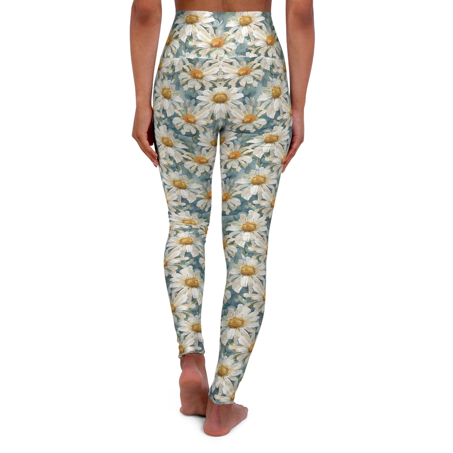 Watercolor Daisies High Waisted Leggings Back