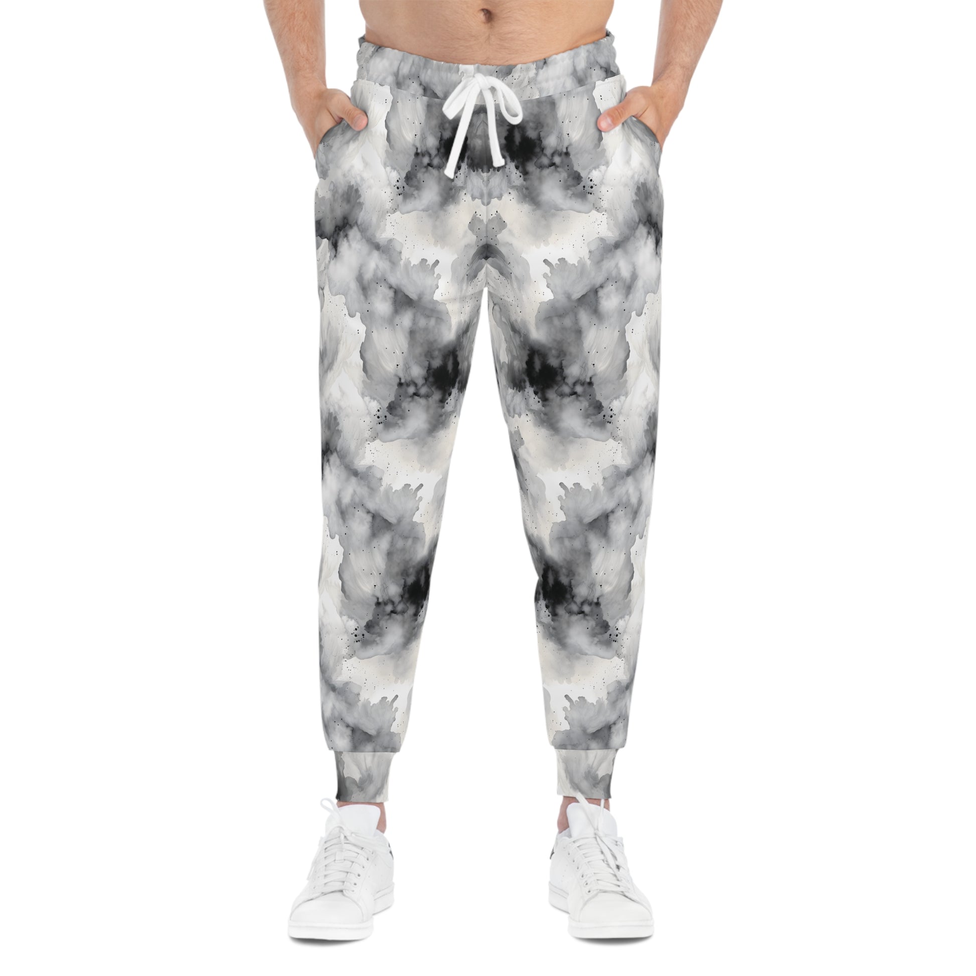 Black and White Watercolor Abstract Joggers Man Front