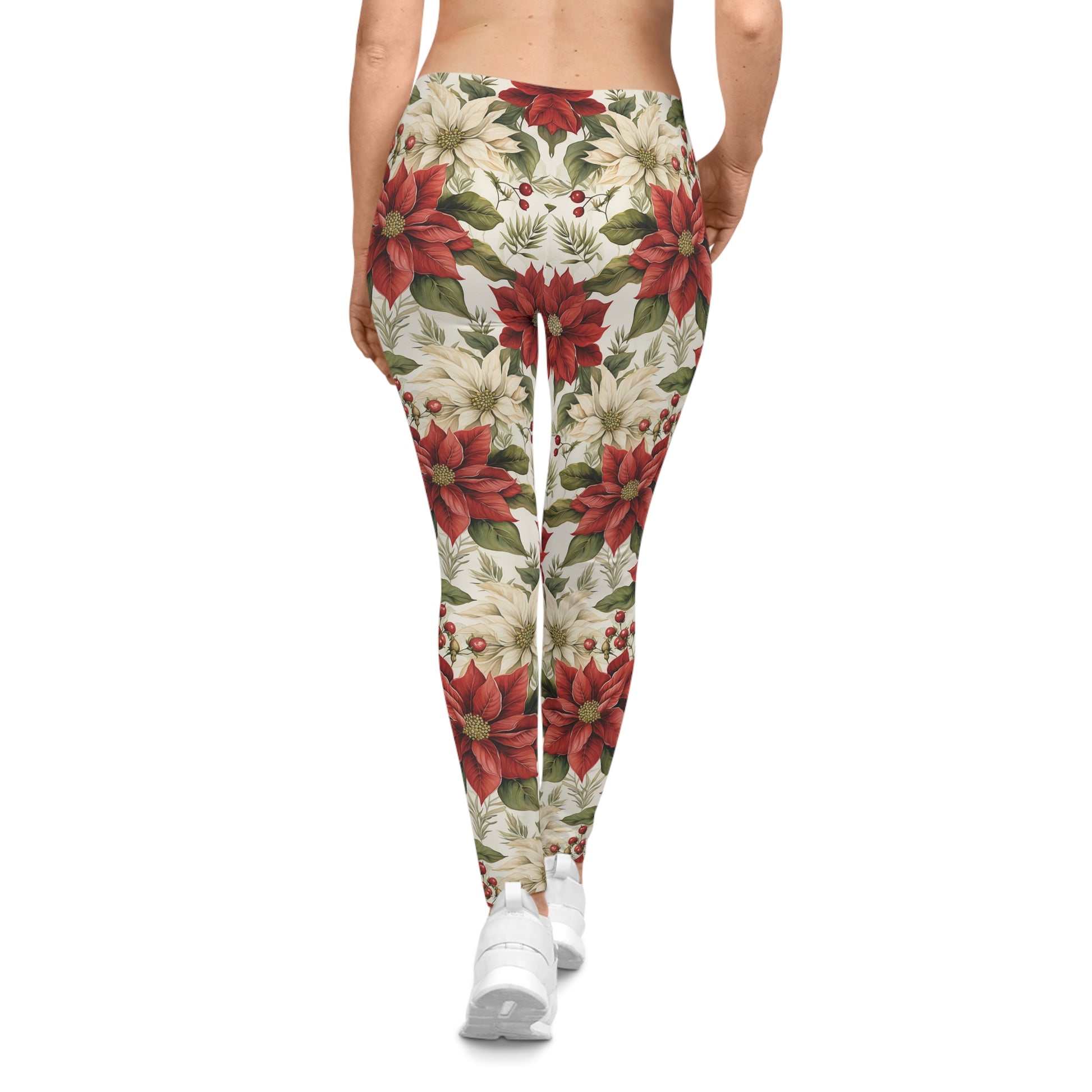 Leggings with Red and White Floral Design Back