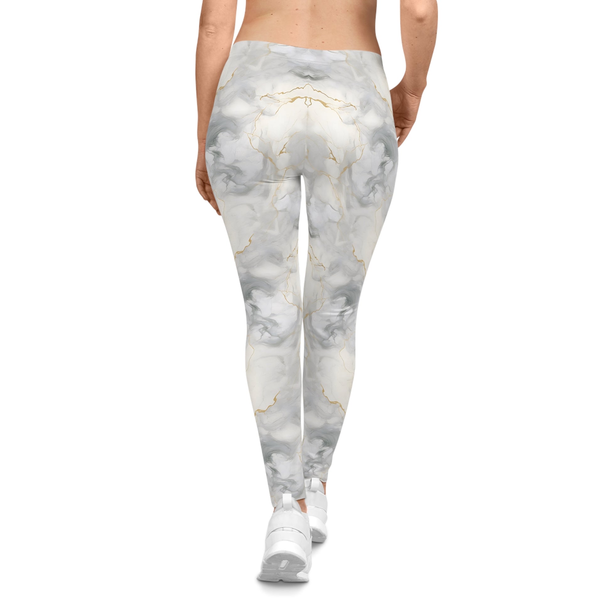 White and Gold Marble Leggings Back