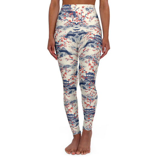 Japanese Blossoms High Waisted Yoga Leggings Front