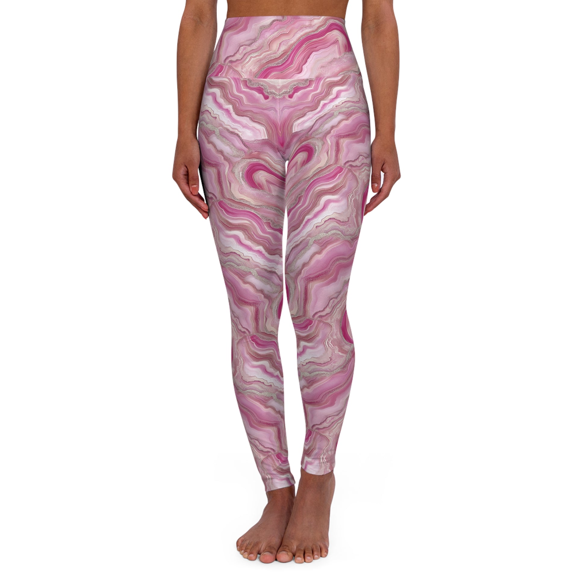 Pink Glitter Abstract High Waisted Yoga Leggings Front