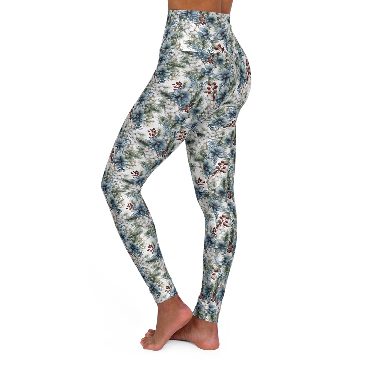 Winter Floral High Waisted Yoga Leggings Left