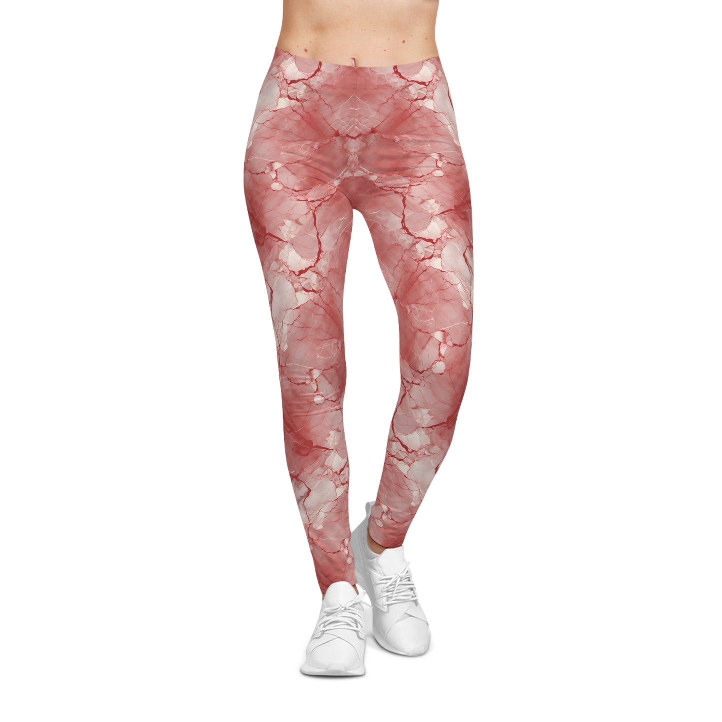 Red and White Marble Leggings Front