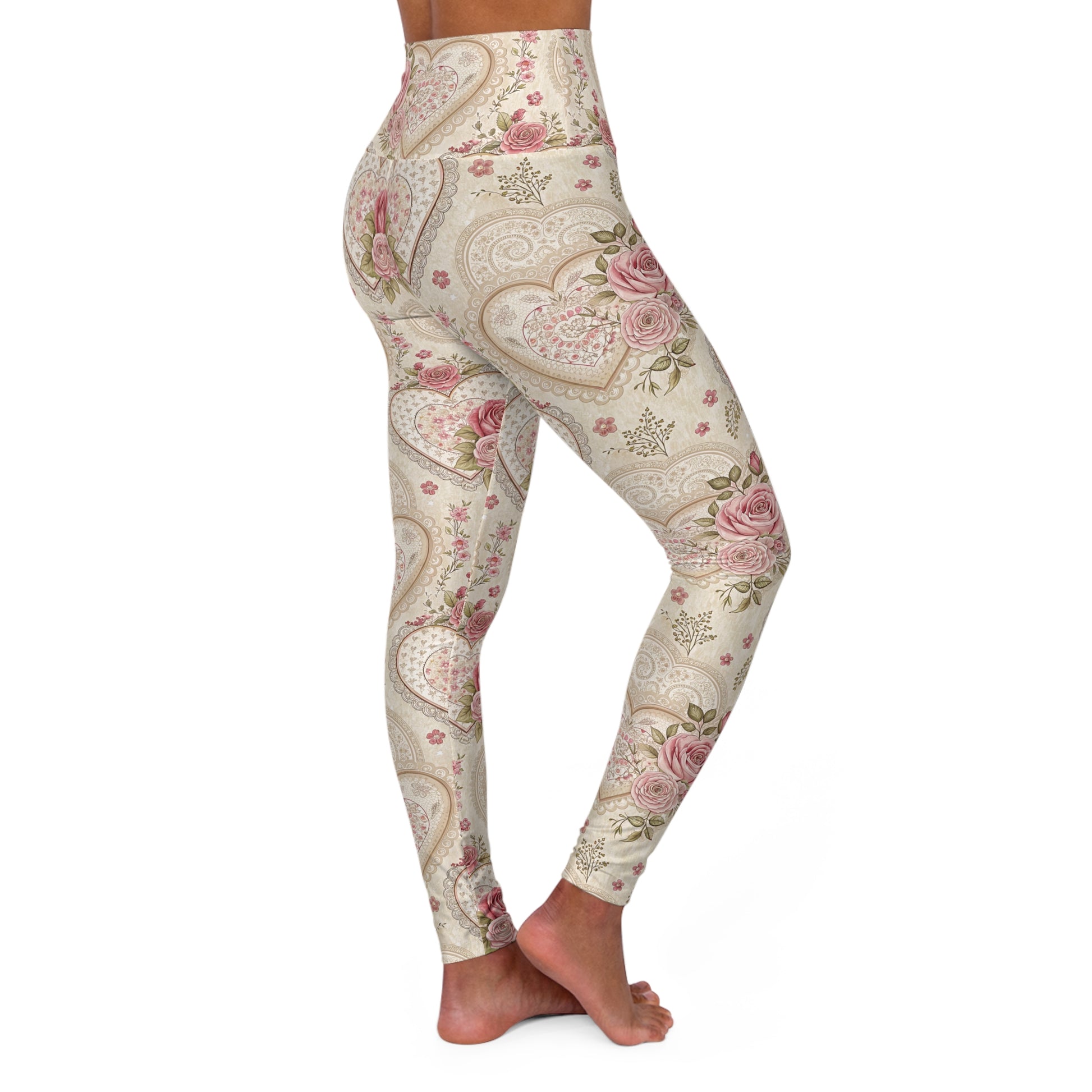 Vintage Floral Hearts High Waisted Leggings Right