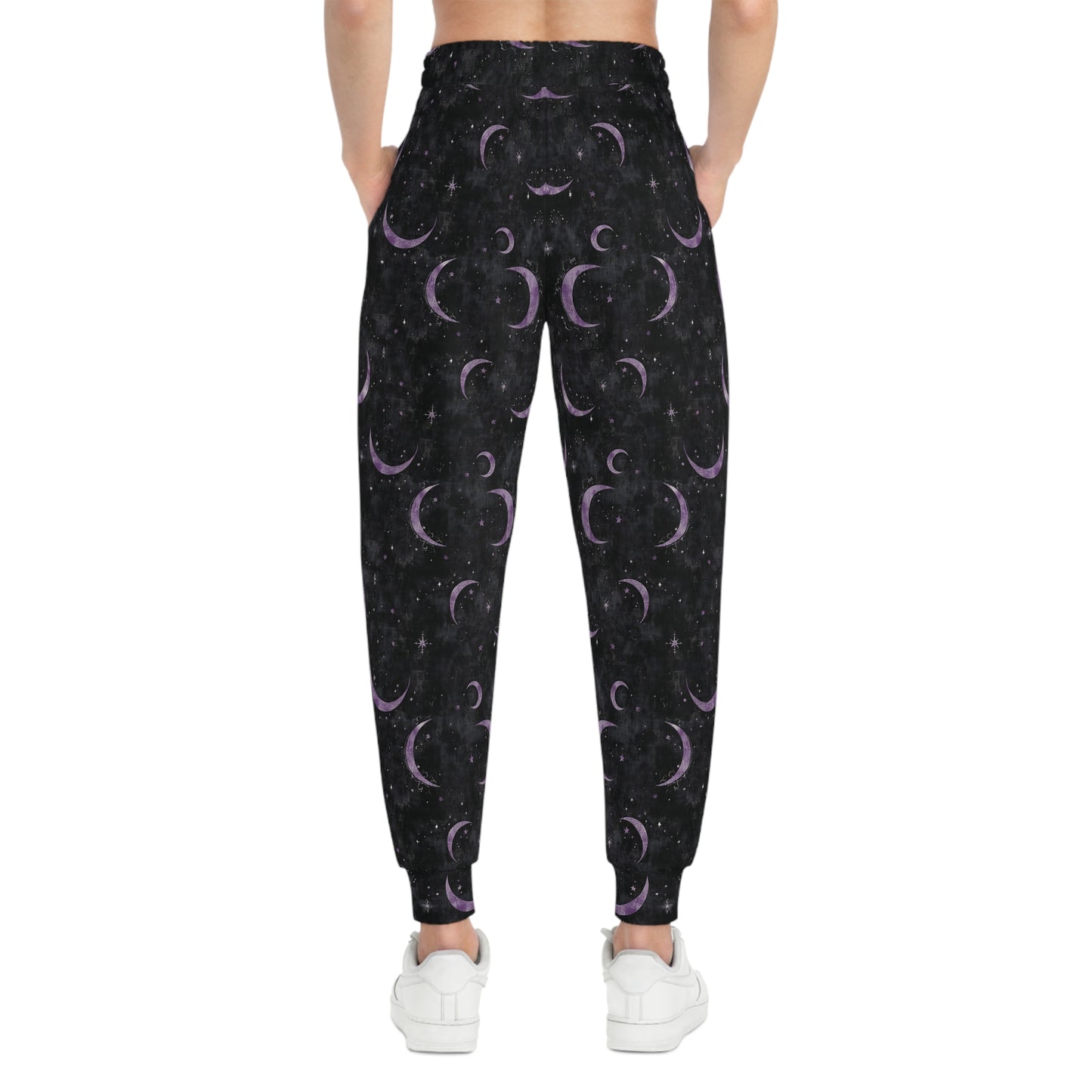 Black Gothic Joggers with Purple Crescent Moon Design Woman Back