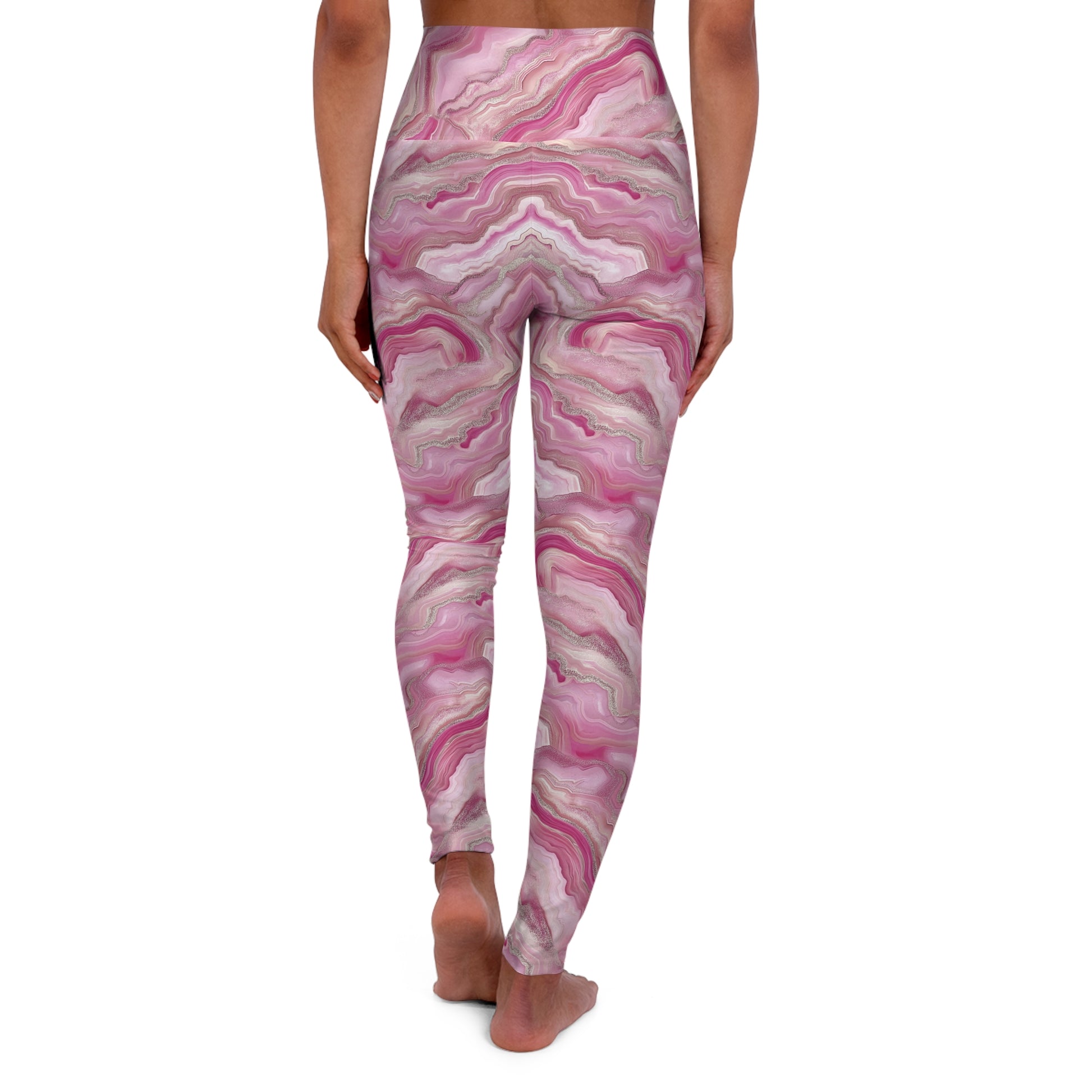 Pink Glitter Abstract High Waisted Yoga Leggings Back