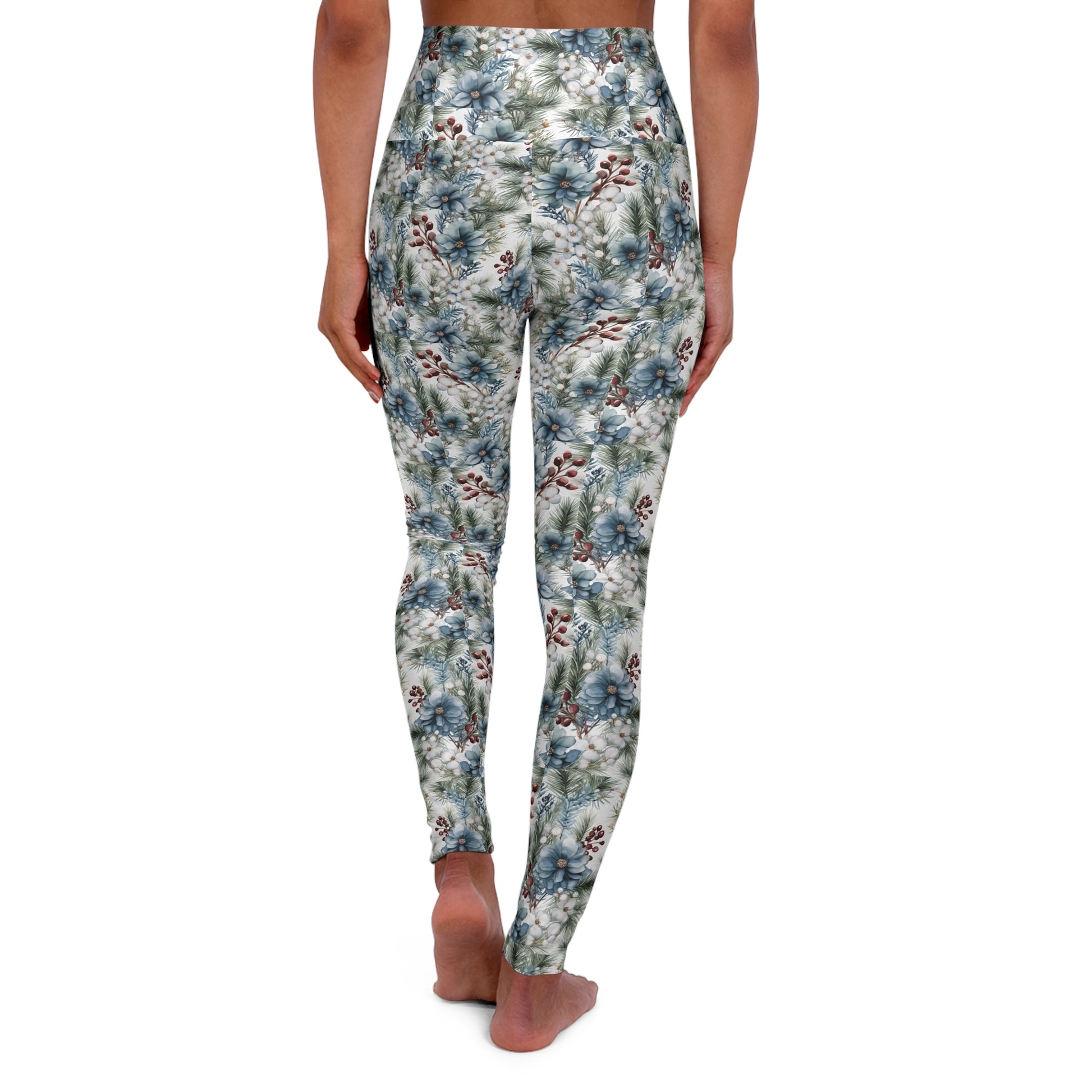 Winter Floral High Waisted Yoga Leggings Back