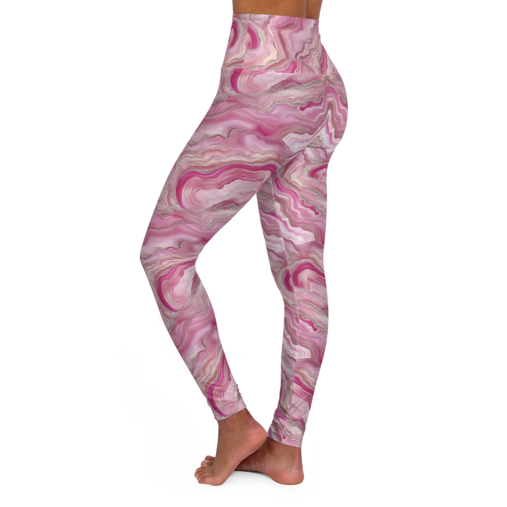 Pink Glitter Abstract High Waisted Yoga Leggings Left