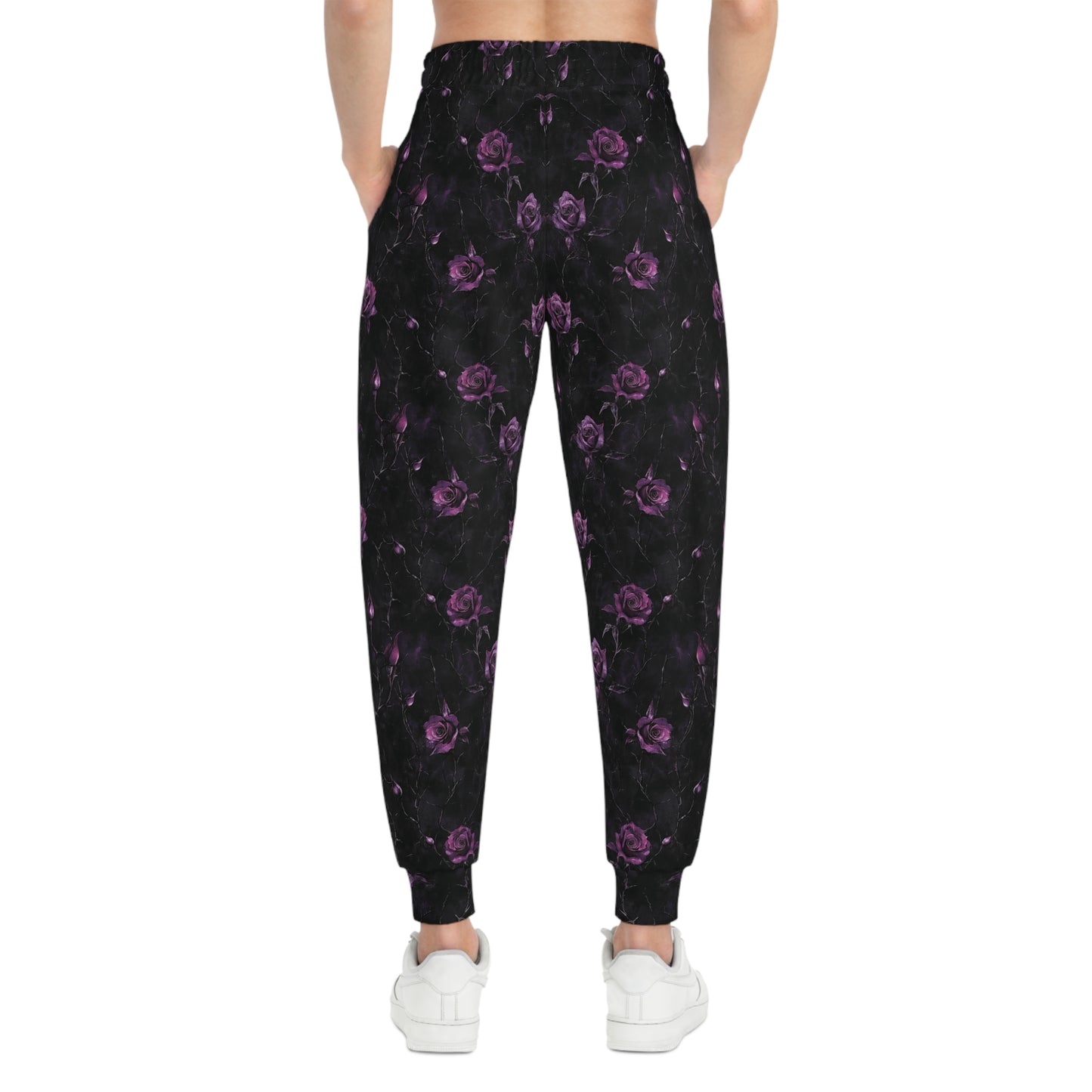 Gothic Joggers with Purple Roses and Thorns Woman Back