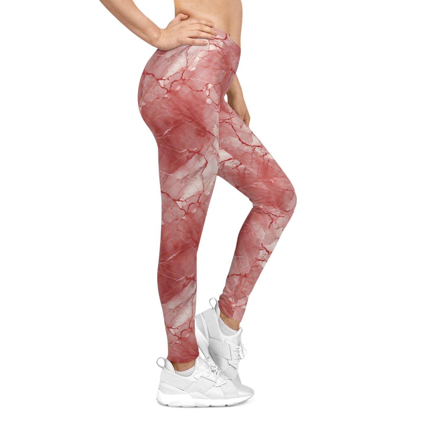 Red and White Marble Leggings Right