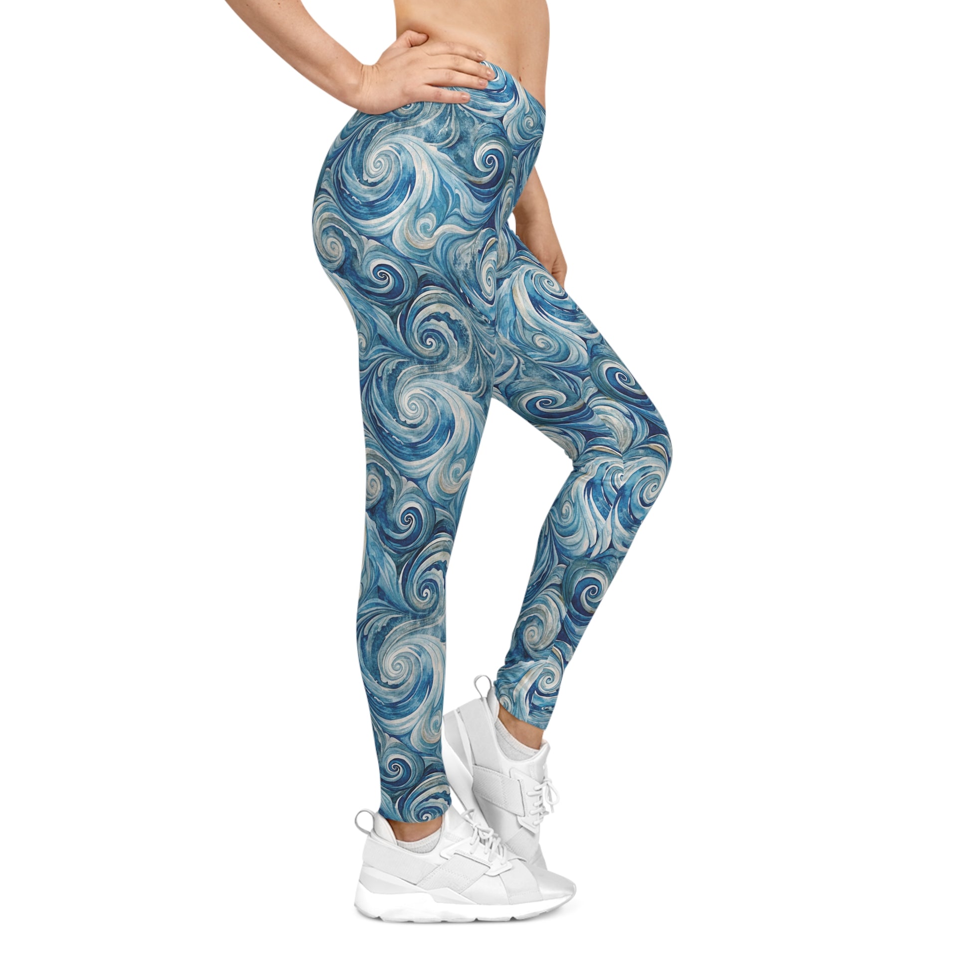 Leggings with Ocean Swirls Right