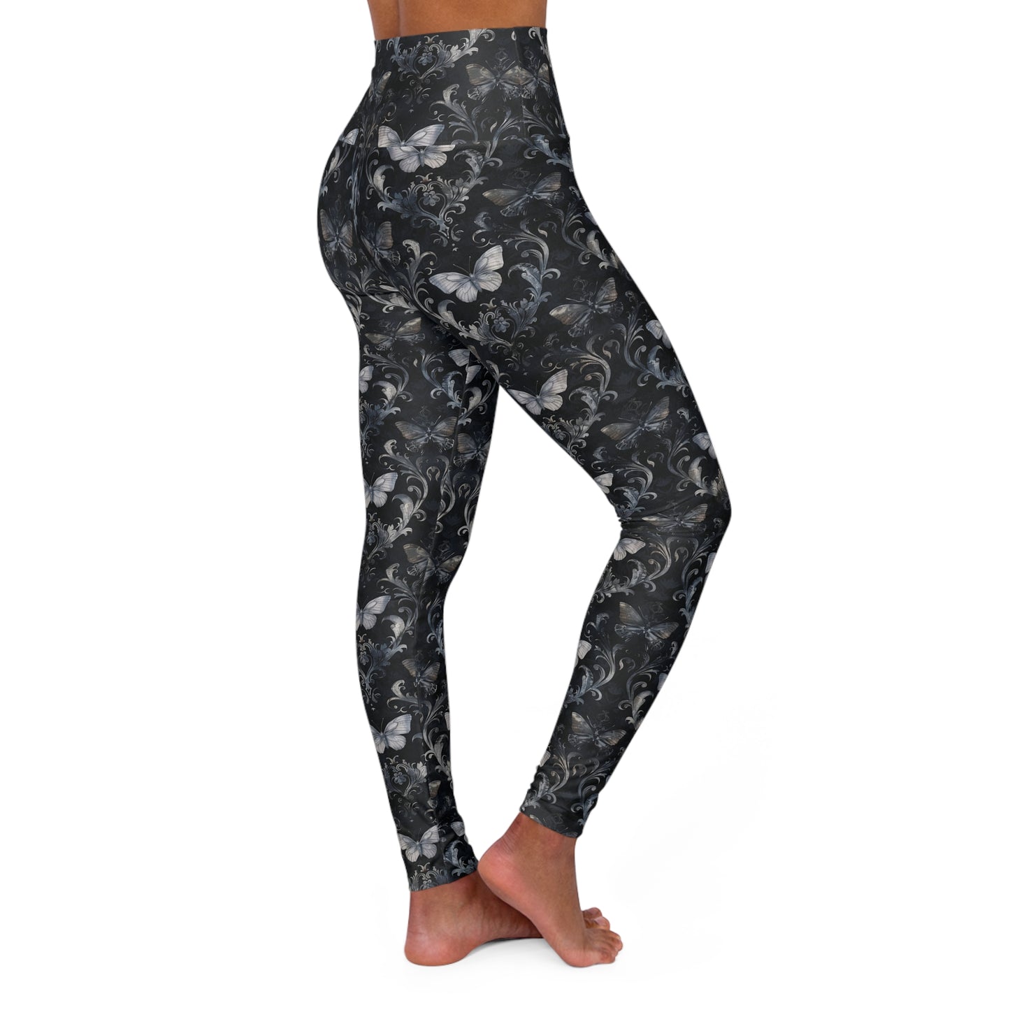 Dark Butterflies High Waisted Yoga Leggings Right