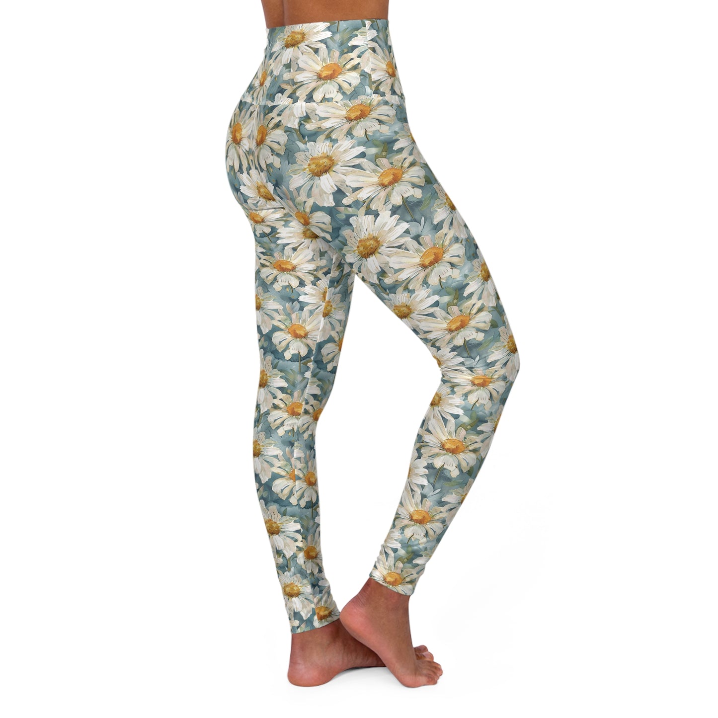 Watercolor Daisies High Waisted Leggings Right