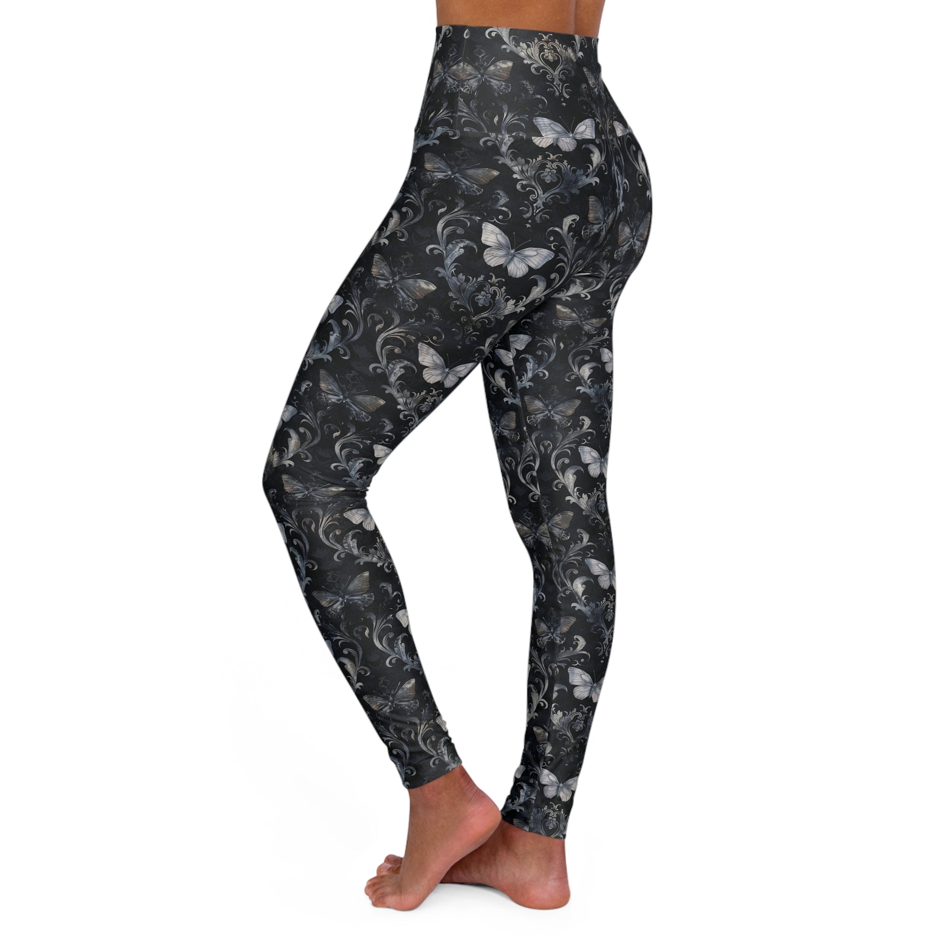 Dark Butterflies High Waisted Yoga Leggings Left