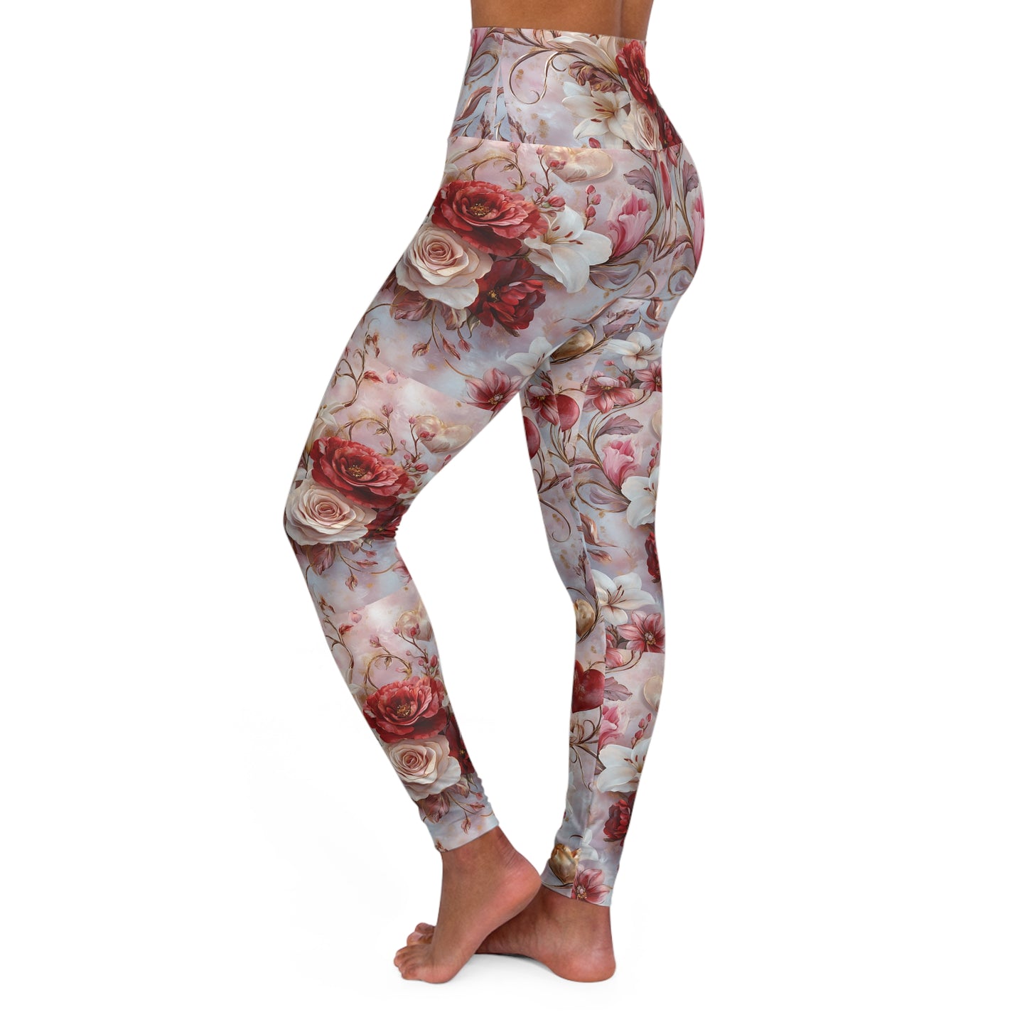 Floral Hearts High Waisted Yoga Leggings Left