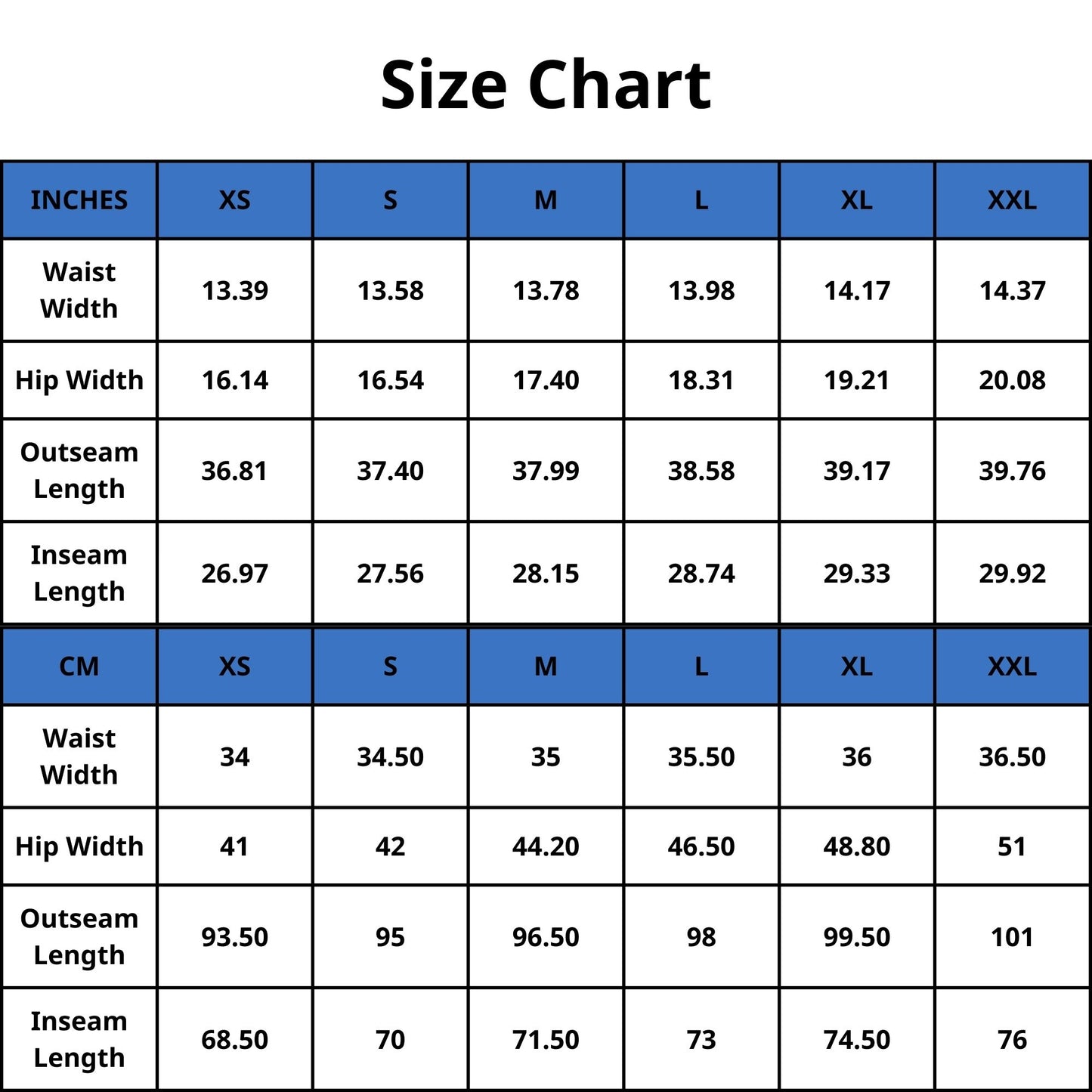 High-Waisted Leggings Size Chart